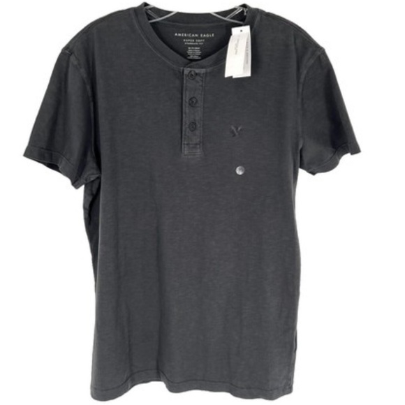 American Eagle charcoal Gray Henley T-Shirt - Picture 1 of 8